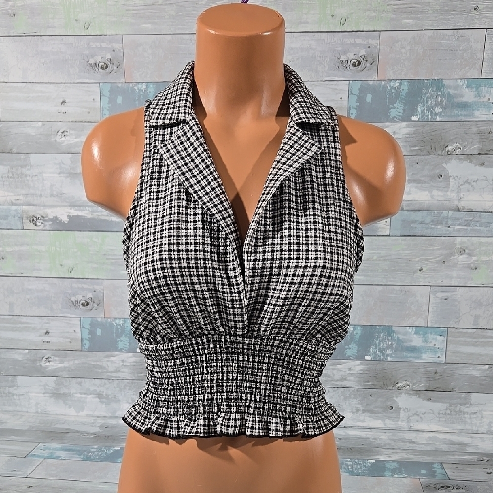 Urban Outfitters Black & White Print Cropped Tank Top Sz Medium